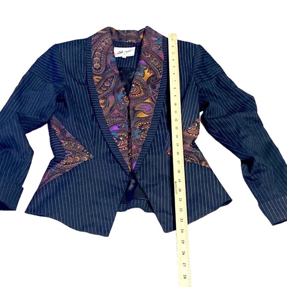 Linda Segal Jacket Womens 10 Pin Stripe Paisley Empire Short Lined Office VTG - Picture 6 of 16